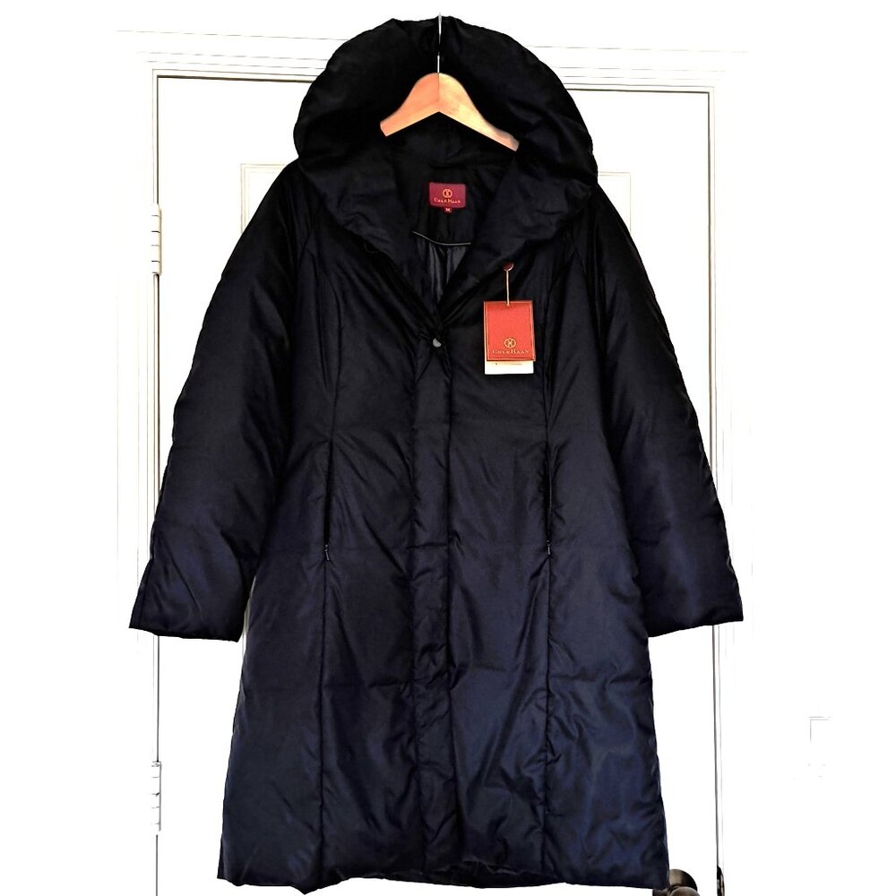 Cole Haan Black Quilted Puffer Coat Oversized Collar Down Cozy Winter Size M
